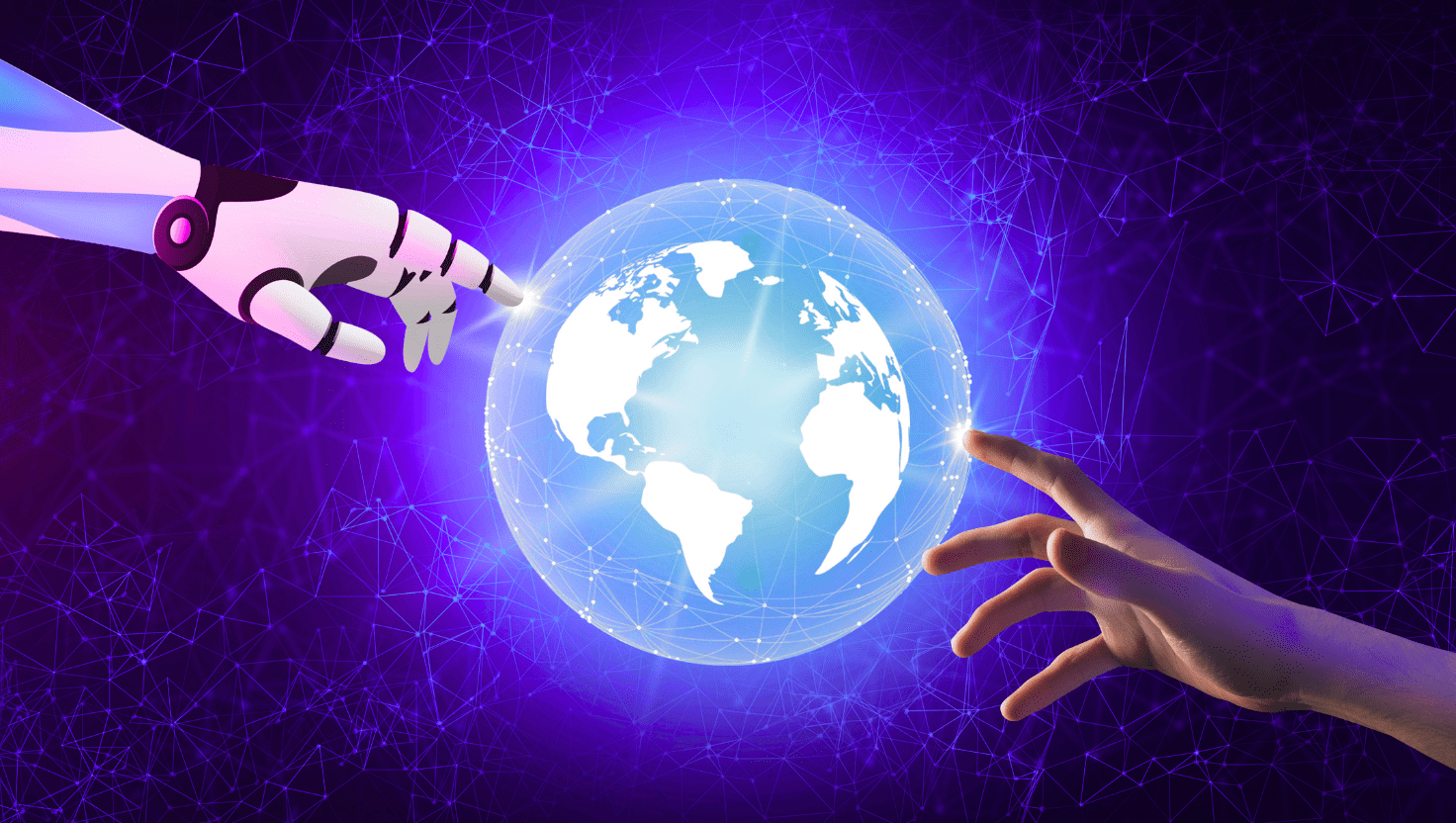 Estética futurista, com tons azulados, roxos ou neon, que remetem à tecnologia e IA