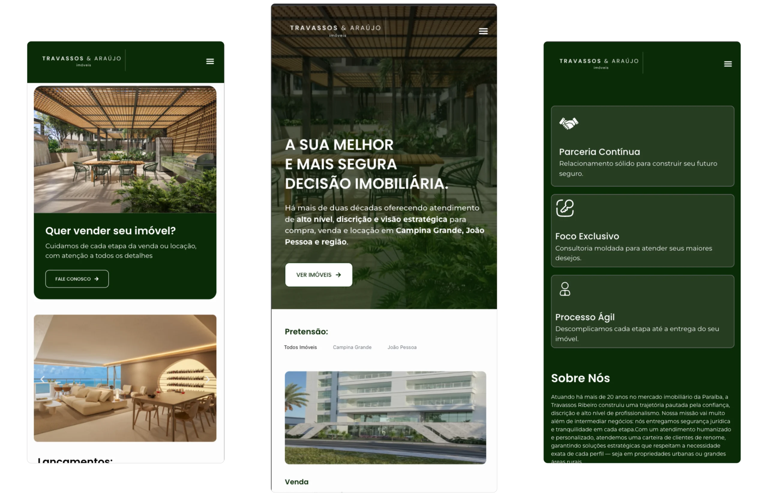 Mockup do website da Travassos Ribeiro, corretora de alto padrão em Campina Grande e João Pessoa, com foco em posicionamento digital, SEO e geração de contatos qualificados no setor imobiliário.