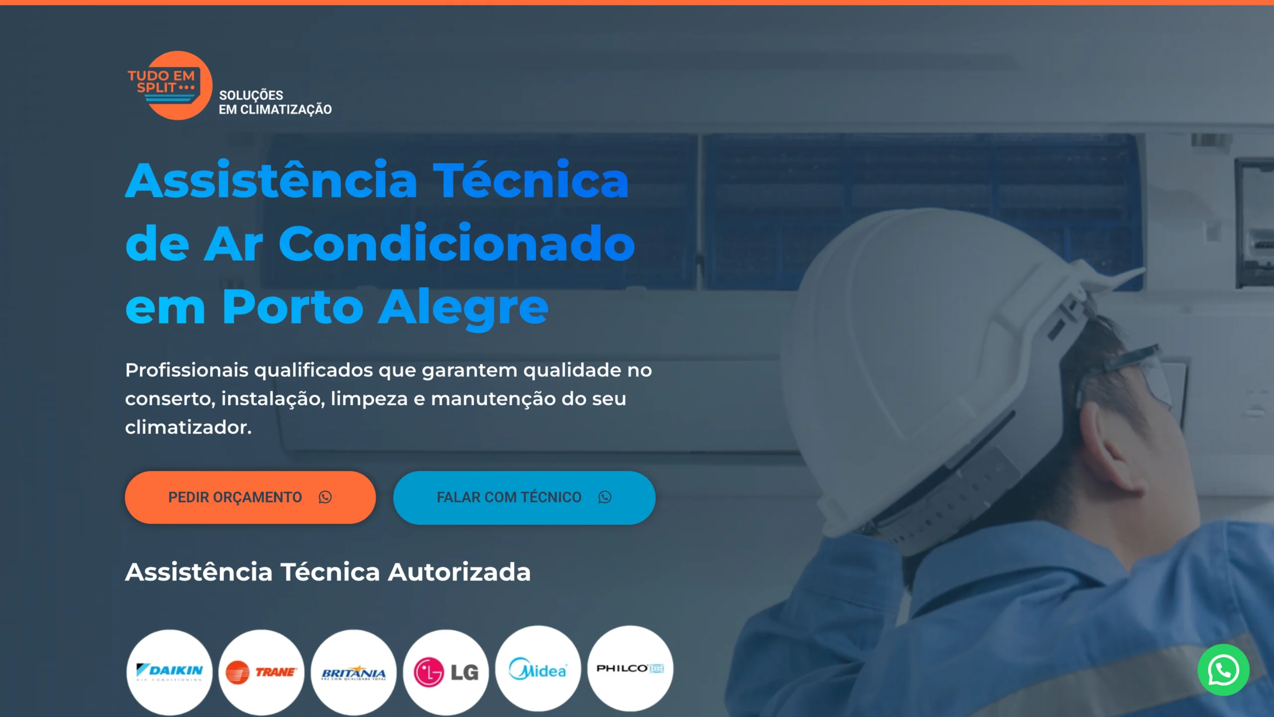 Imagem do site da Tudo em Split, empresa de instalação e assistência técnica de ar-condicionado split em Porto Alegre e região.